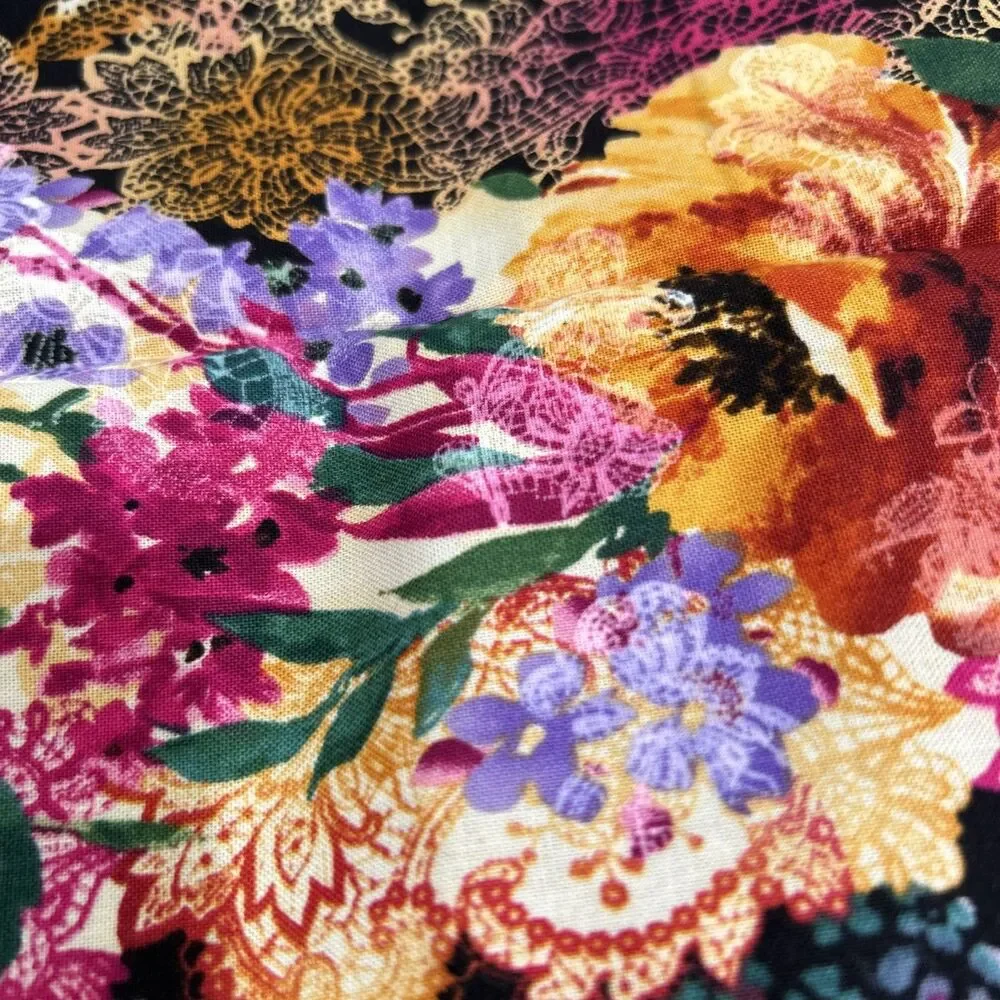 Timeless Treasures Summer C3100  Vibrant Floral On Black Quilting Fabric 31 X 44